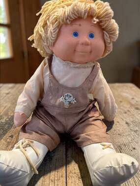 Vintage 1983 Blue Box Flower Kids Blonde Hair Blue Eyed Doll in Overalls